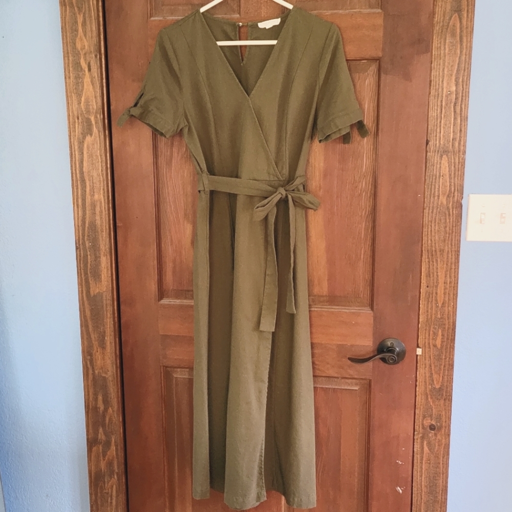 Boutique linen faux wrap dress